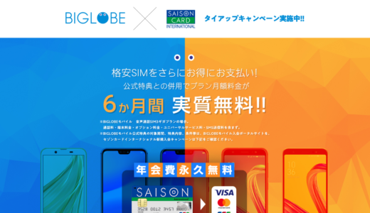 月額0円（ゼロ円）！？格安SIMならBIGLOBEモバイル 6カ月間ずっと無料で使える！